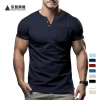 Temu Cross-border bestseller 2025 Summer New Men's Casual T-shirt with V-neck, fashionable and slimming short-sleeved top, trendy details Picture